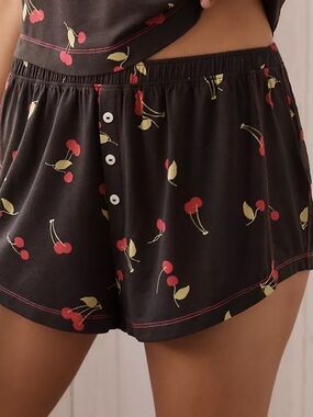 Anthropologie Black Cherry Print Button Pajama Sleep Shorts NWT Size XS